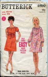 4899 BUTTERICK 68 JUNIOR EASY SHORT - LONG SLEEVE SHORTER DRESS PATTERN 11 / 12 32"B UNCUT